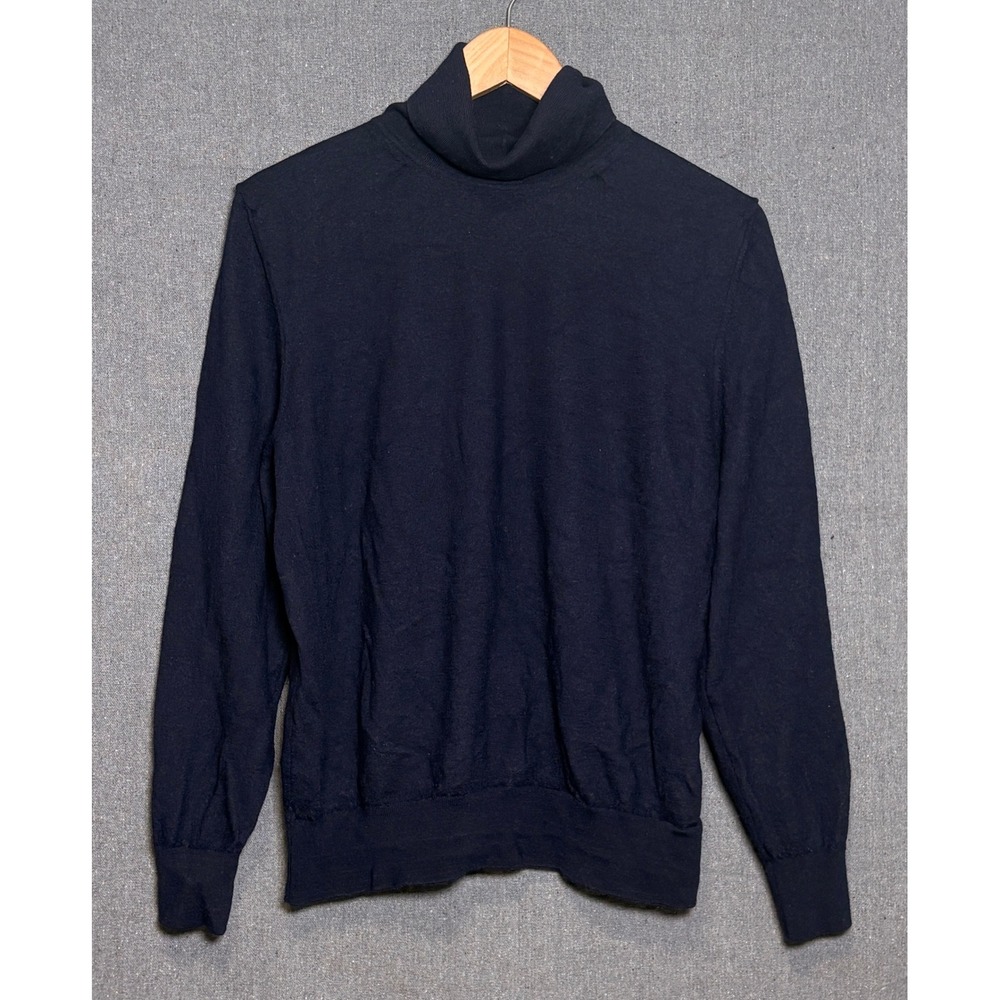 Longchamp Navy Blue 100% Merino Wool Turtleneck Sweater
